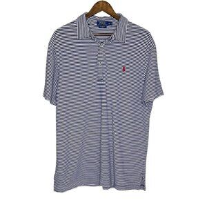 Polo Ralph Lauren Men's Blue‎ and White Striped Polo Short Sleeve Shirt Size XL